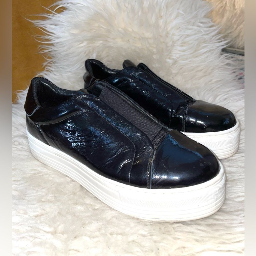All Saints Aya Black Patent Platform Sneakers Slip On  8